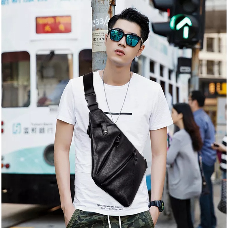 Tas Tipis Kulit Sling Bag / Tas Selempang Kulit Pria / Tas Bahu