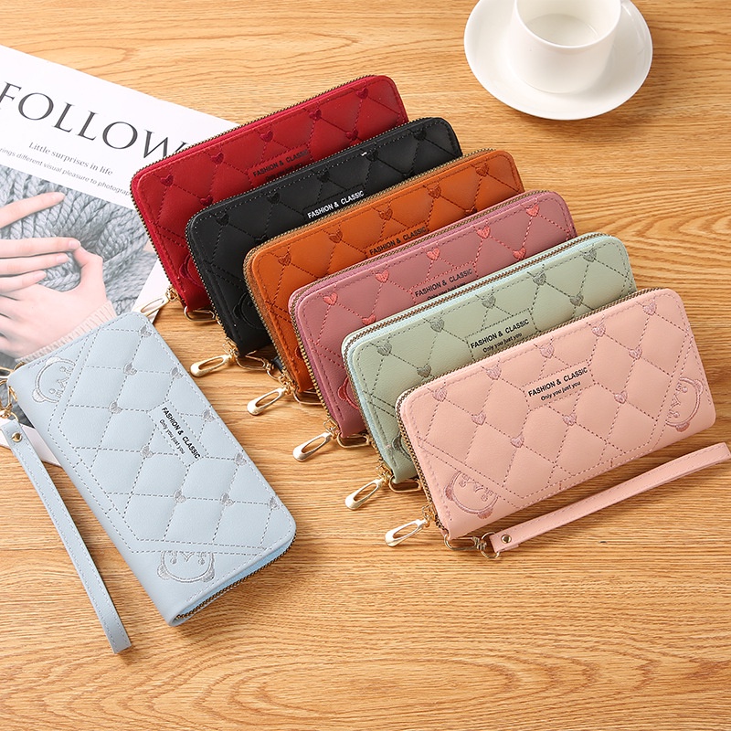 Dompet Panjang Wanita Zipper Fashion Korea Simple Dompet Clutch Cewek 1 Resleting PU Multifungsi Azgalery D81