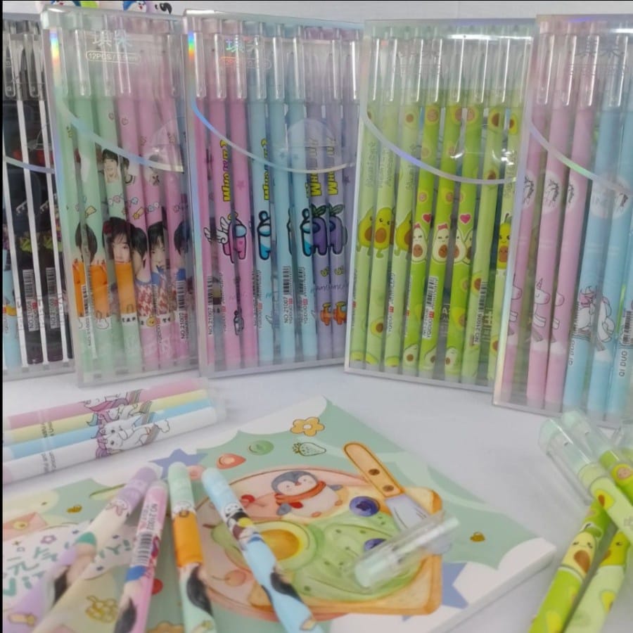 (JY)(12pcs) New Pen bisa hapus / Pen gel hapus/ tanpa harus memakai tip x