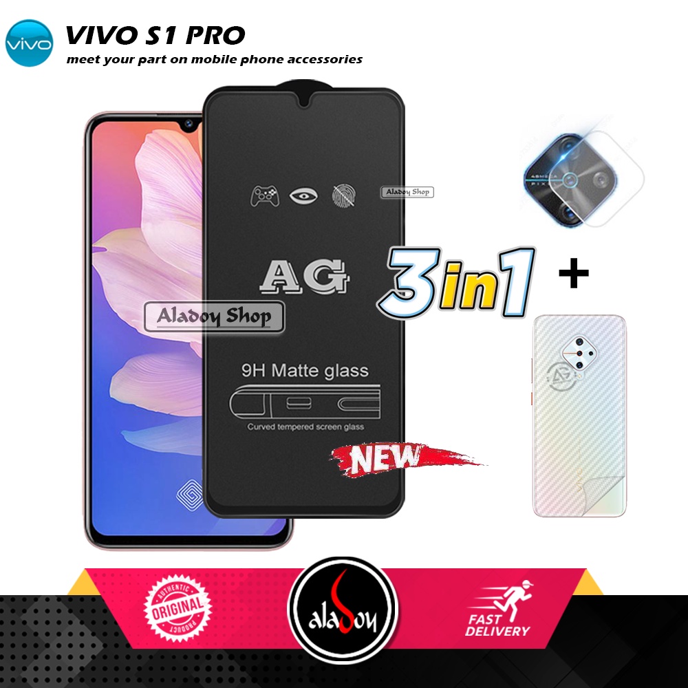 Paket 3IN1 Tempered Glass Layar Matte Anti Glare VIVO SI PRO Free Tempered Glass Camera dan Skin Carbon