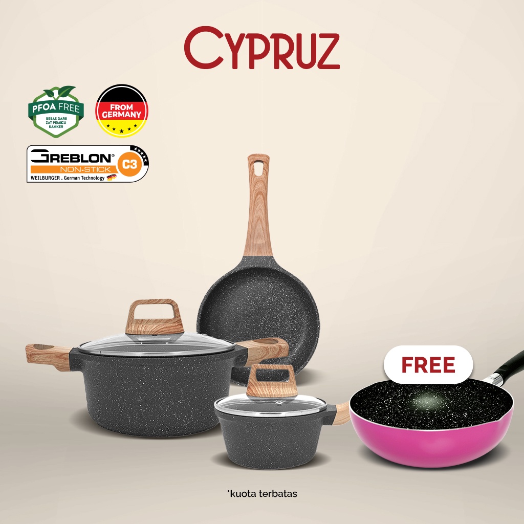 Cypruz Granite Cookware Set: Panci+TUTUP 24cm, Sauce Pan+TUTUP