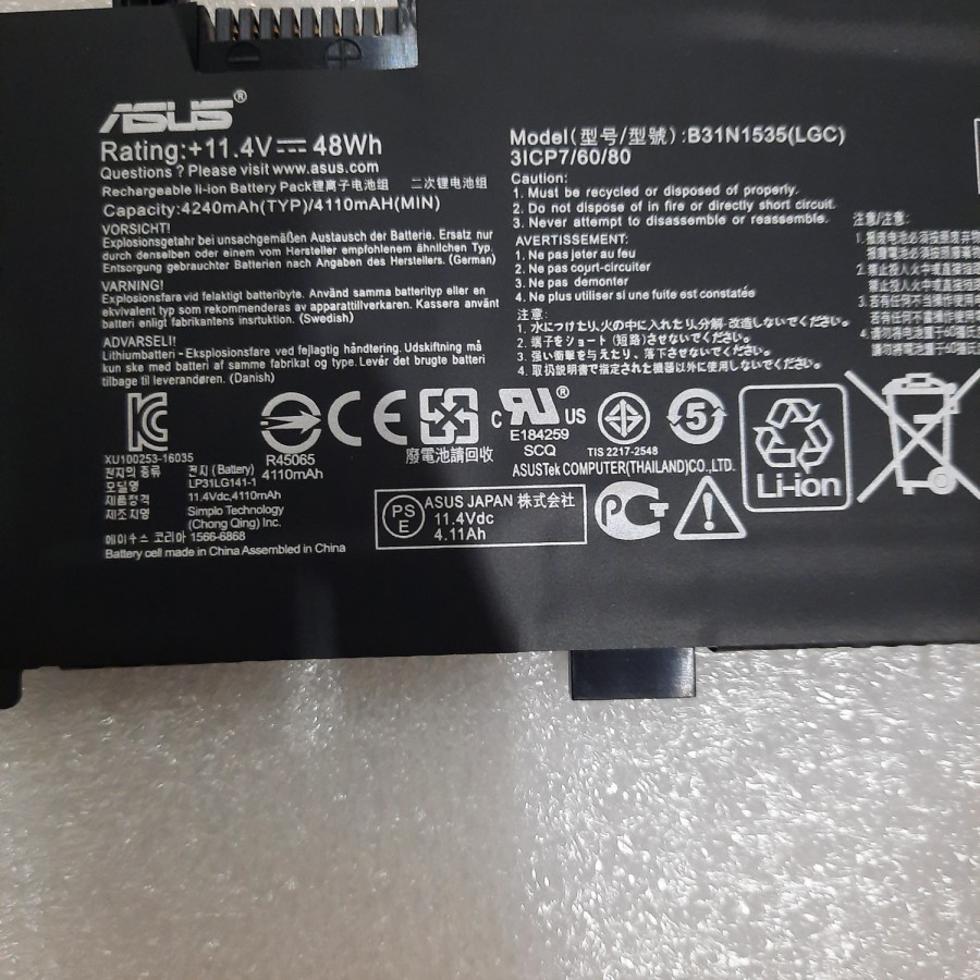 Baterai Battery Asus Zenbook UX310UA UX410U UX310U B31N1535 Original