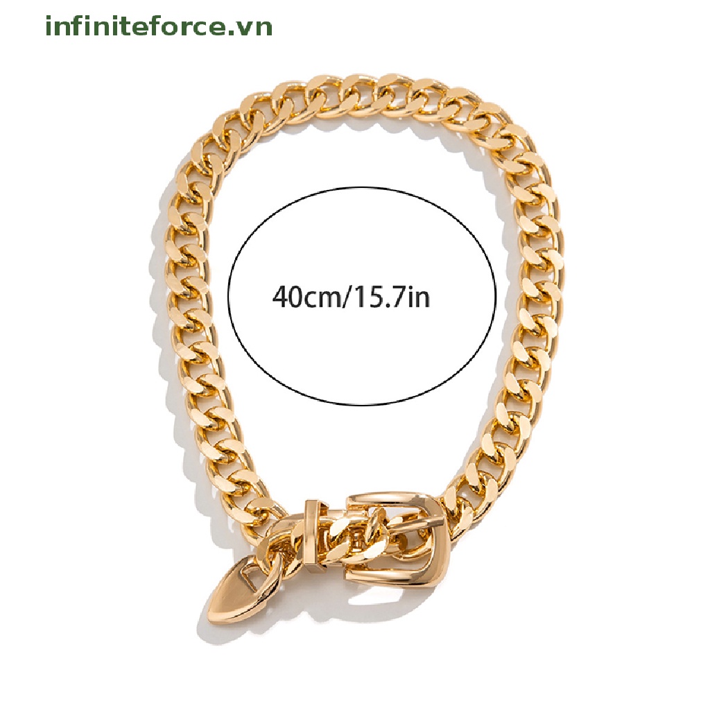 [INVN] Fashion Hip Hop Punk Metal Belt Gesper Rantai Choker Kalung Perhiasan Untuk Wanita Tebal Chunky Klavikula Rantai Necklaces [VN]