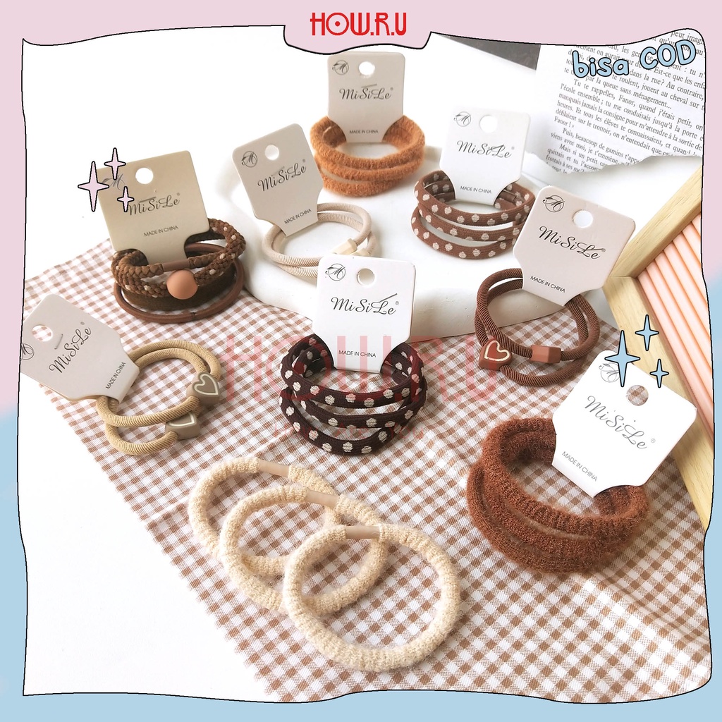 HOW.R.U | Coffee Colors Set Ikat Rambut / Karet Rambut Warna Warni Lucu Warna Pastel