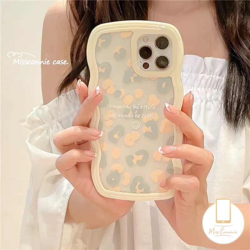 New Wave Edge Leopard Print Dengan Case Huruf Kompatibel Untuk iPhone 11 Pro MAX 78 6s 6plus 12 13 14 Pro MAX XR 14 Plus X XS MAX SE 2020sarung Silikon Lembut