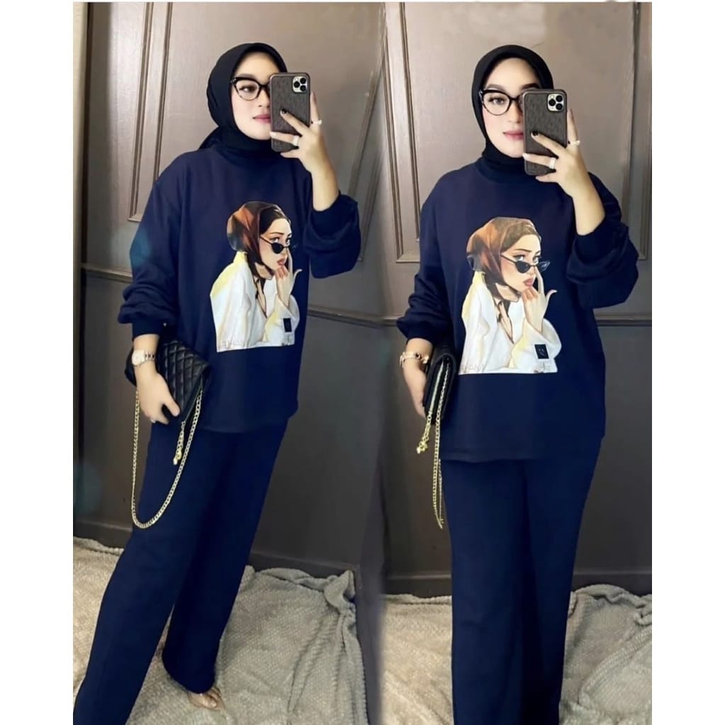 promo..!!! setelan sablon polycatton setelan modern terbaru-navy