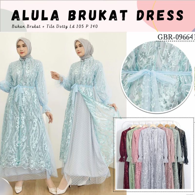 Alula Brukat Dress Pesta Hijau Sage Dress Mewah Murah Dress kondangan Gamis Ozias Ori