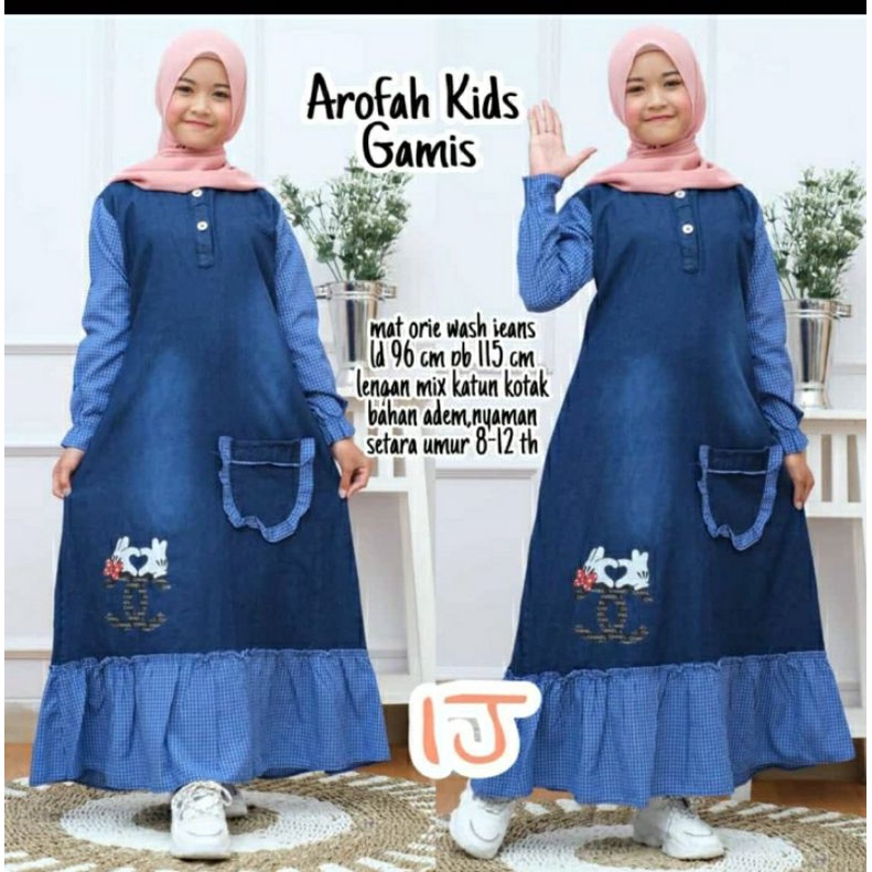 Gamis Jeans Anak Perempuan Tanggung Muat Untuk Usia 9 10 11 12 tahun Bahan Tebal dan Halus Harga Mur