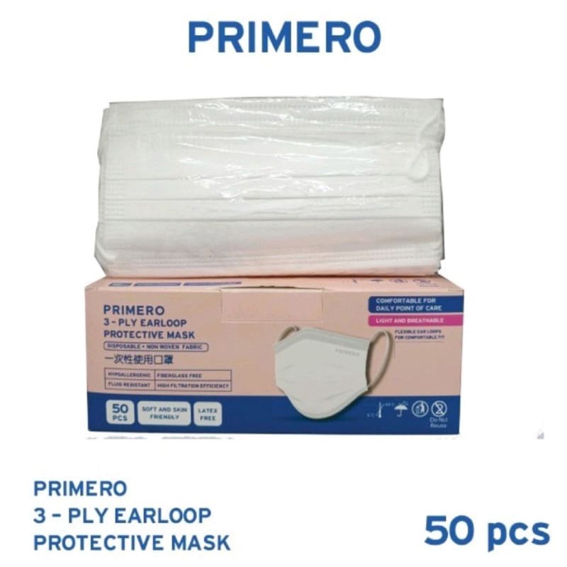 Masker Earloop Putih 3ply 1 Box Isi 50Pcs Full White Impor Disposable Facemask