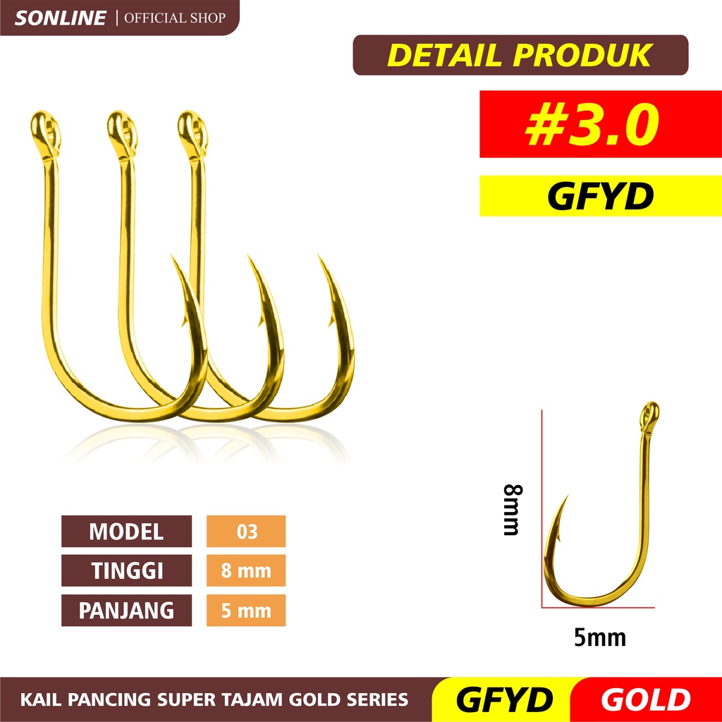 Sonline Kail Pancing Gold 25 pcs High Carbon Steel Barbed Fishing Hook Tackle Kail GFYD-GFYDGOLD 3#
