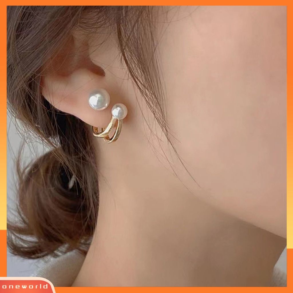 [ONE] 1pasang Anting Tusuk Wanita Double Layer Mutiara Imitasi Dua Arah Wearable Ear Studs Untuk Pesta Pernikahan Perjamuan