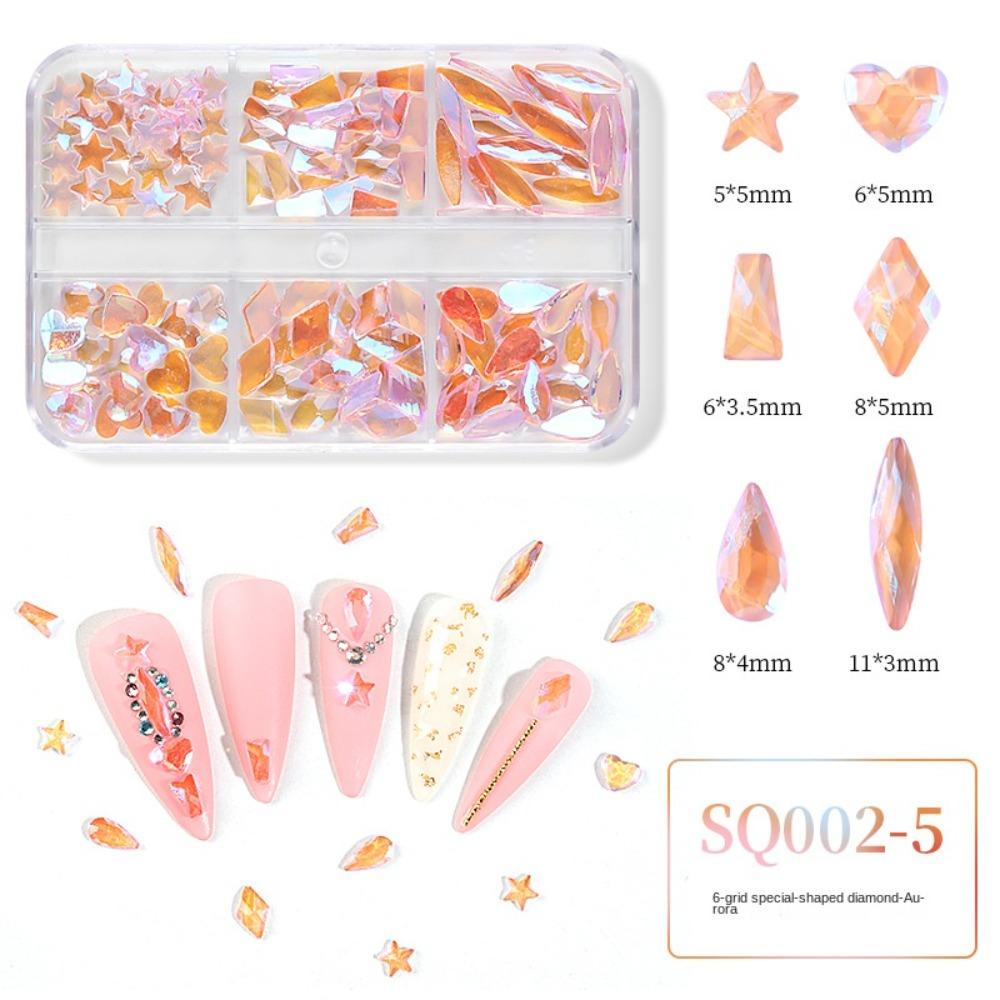 Solighter 6pcs/Set Nail Art Bor 3D Aurora Kaca Kristal Diamond