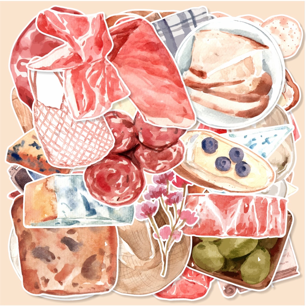 

( 50 pcs )cetak stiker label satuan/random stiker murah EUROPEAN PICNIC-watercolor/murah