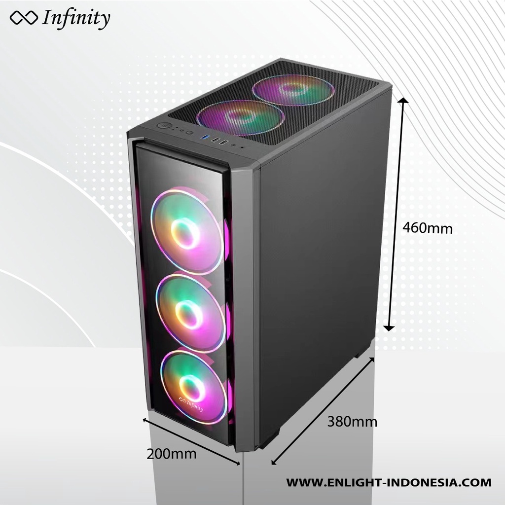 Casing Infinity VESTA V3 + 4 Fan RGB Gaming Case PC