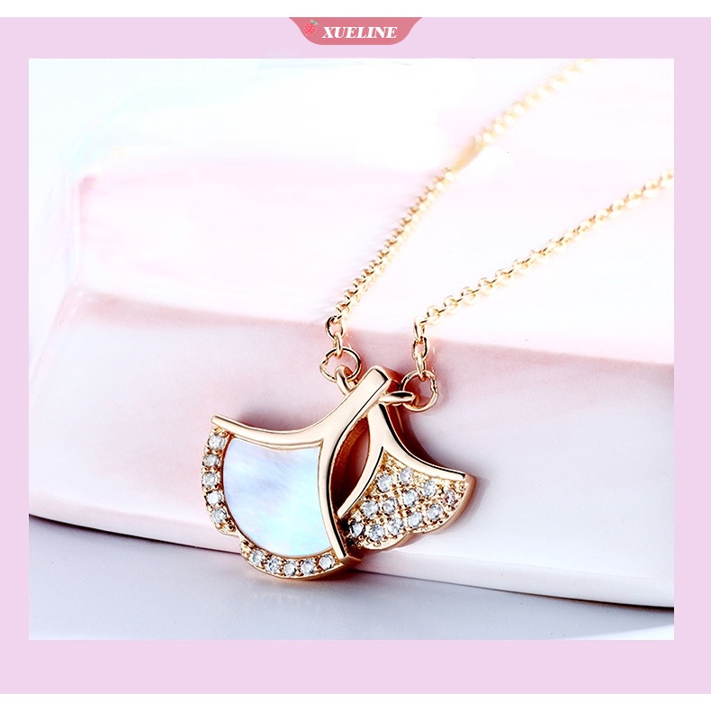 Indah Perhiasan shell ginkgo Daun Liontin Kalung Perempuan rose gold Disepuh Asli Desain Tanabata Festival Hadiah Hari Valentine [ZXL]