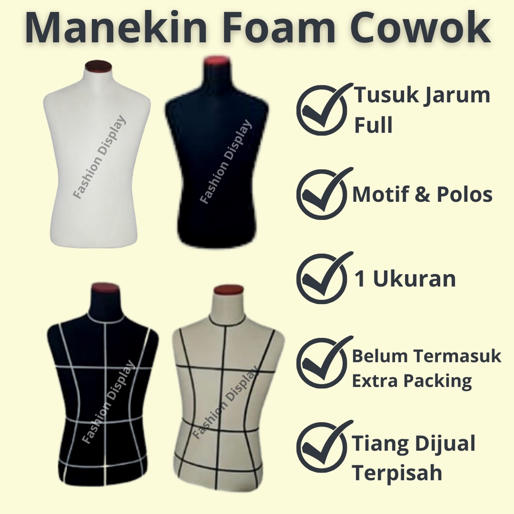 Patung Full Foam Manekin Cowok Setengah Badan Patung Manekin Pria Tusuk Jarum Full Motif / Polos (BH)