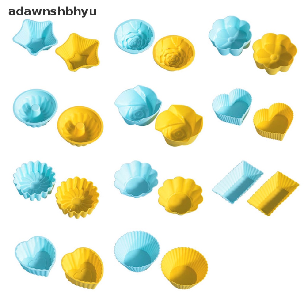 Adawnshbhyu 2Pcs Cetakan Cup Kue Silikon 3D Bulat Hati Bentuk Persegi Cake Cup Muffin Cupcake ID