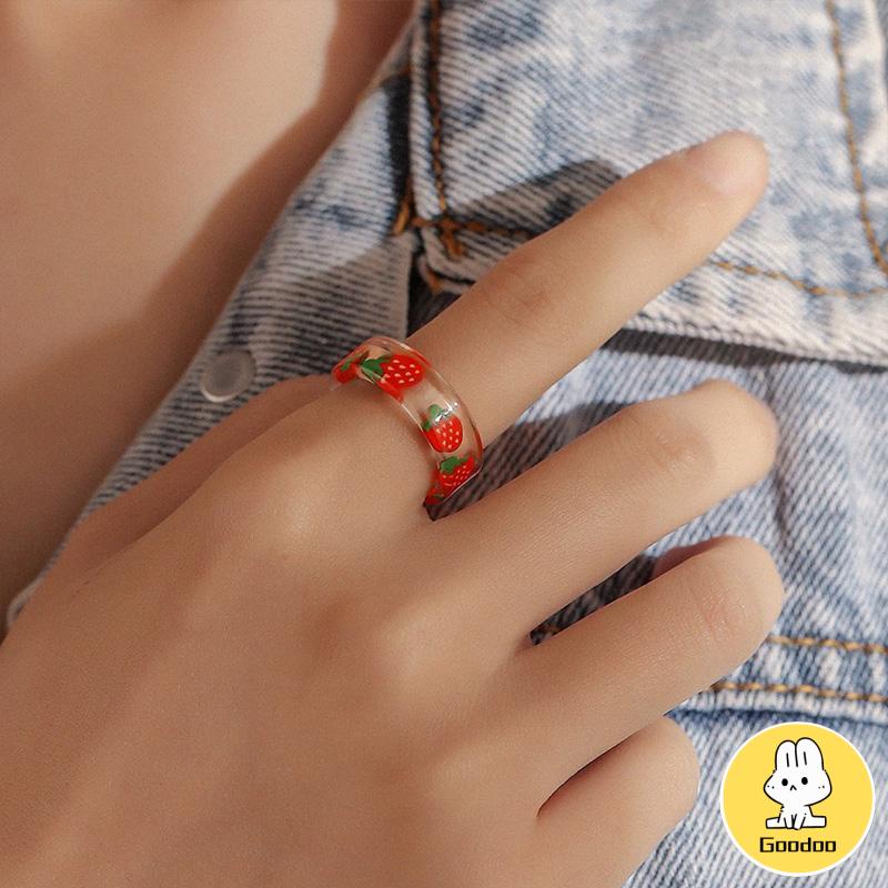 Cincin Bahan Resin Akrilik Bentuk Buah Untuk Wanita Fashion Korea -Doo