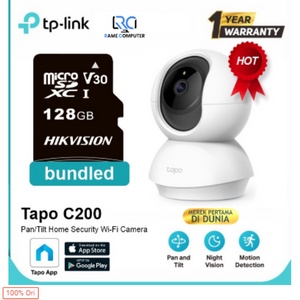 Bundle TP-LINK Tapo C200 Pan / Tilt Home Security Wi-Fi IP Kamera CCTV  + 128gb
