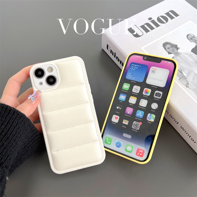 IPHONE Lubang Halus Full Tas Down Jaket Shock Proof Casing Untuk Iphone11 12 13 14 Pro Max Multi Warna Isi Lembut Katun Kamera Pelindung Case