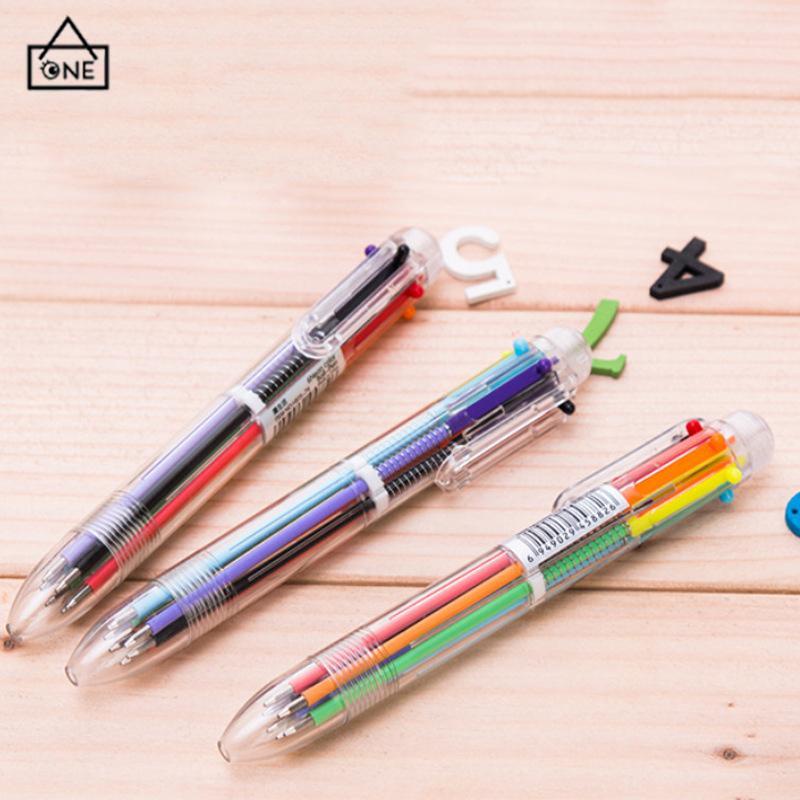 COD❤️Bolpen 6-in-1 0.5MM Multi Warna Untuk Stationery Anak Sekolah Kantor bolpen-A.one