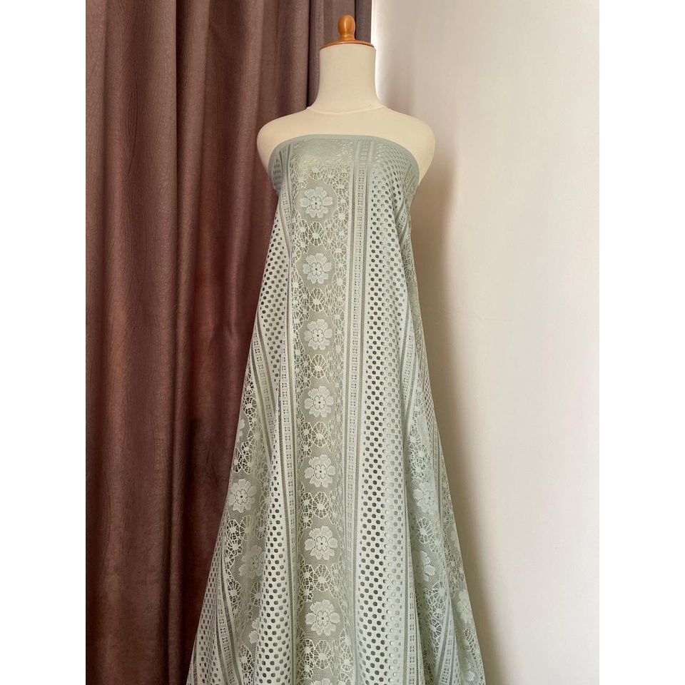 Bahan Kain Brokat Brukat Lace Royal Vintage Warna Hijau Pastel Green tea