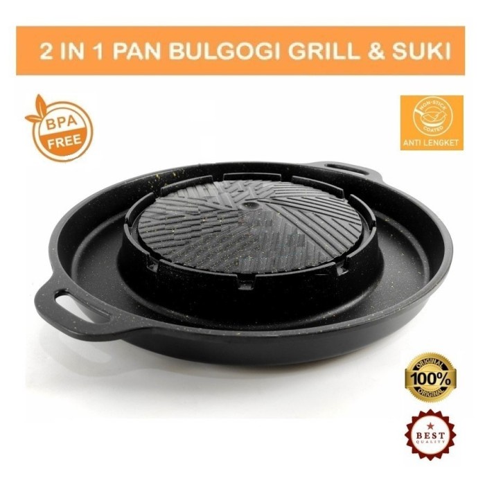 Bulgogi Pan Panci Steamboat BBQ Grill Kompor 2in1 Panggangan BBQ Korea Hotpot BBQ Kompor 2in1 Grill Pan Sukiyaki Pan