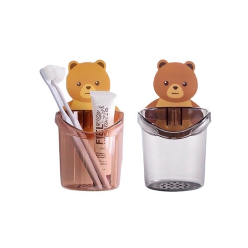Gantungan Tempel Beruang Tempat Sikat Gigi Bulat Bahan Kaca Dan Plastik