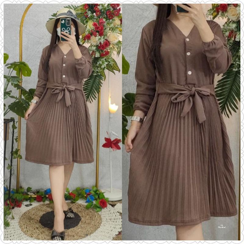 Paling Murah Pakaian Wanita Dres Shakila Premium Kombinasi Plisket