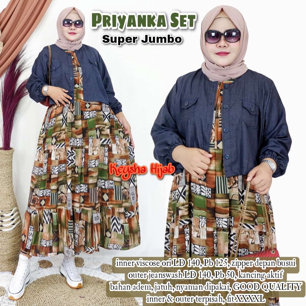 priyanka oneset set stelan setelan 1set dress dres baju pakaian kemeja jaket jacket motif super jumb