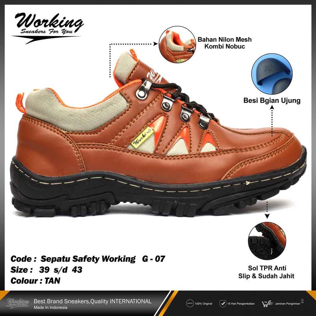 Working Sneakers For You Sepatu Pria Safety Ujung Besi G-07 Sol Karet Original 100%