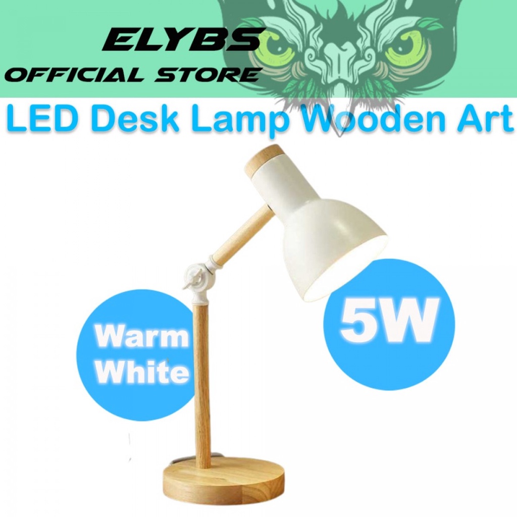Lampu Meja Baca Belajar LED Desk Lamp Nordic Wooden 5W Warm White