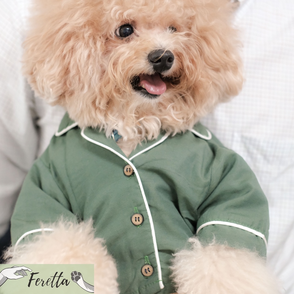 [Feretta] Angelo Green Pajama | Piyama Anjing Kecil | Piyama Poodle | Baju Tidur Poodle | Baju Tidur