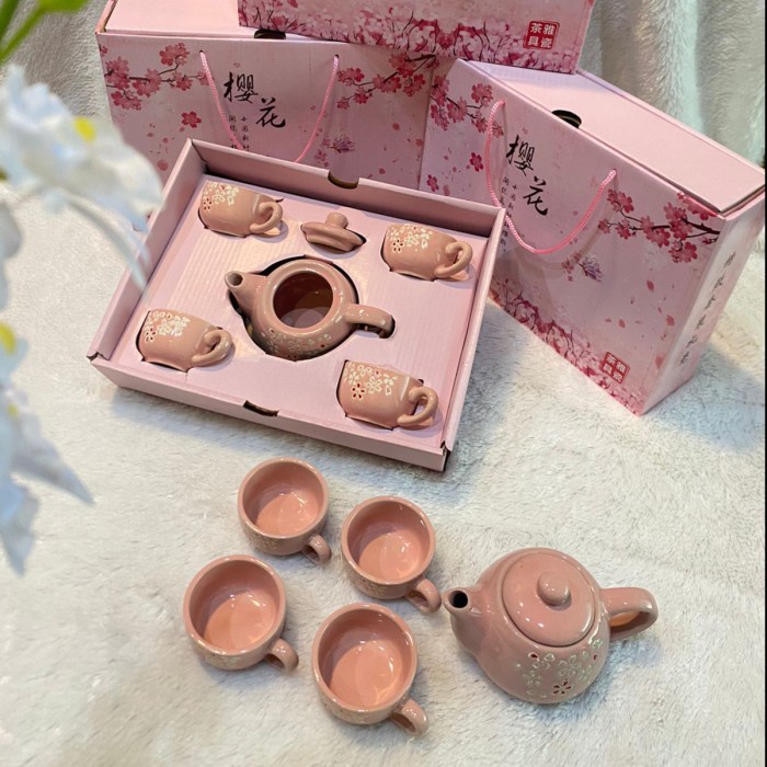 Peralatan Minum Souevir Chinese Tea Set Dan Tea Pot Keramik Premium