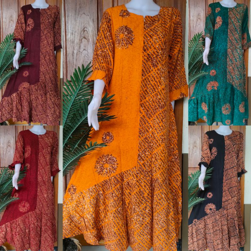 Batik Putri Diana Sekdres RINA Daster Panjang Model Rempel Lengan 7/8 Busui Ukuran L