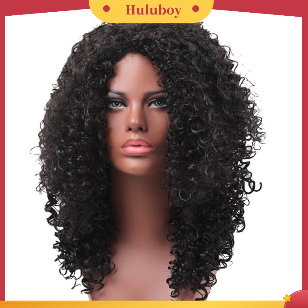 Wig Rambut Sintetis Model Panjang Keriting Afro Kinky Warna Hitam Untuk Wanita