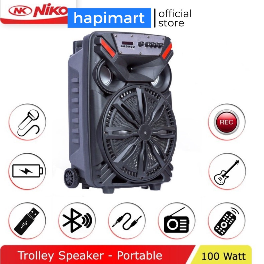 Niko Aibot 15 Inch Speaker Portable Bluetooth Multimedia Extra Sound Bar 100 Watt 7000 mAh