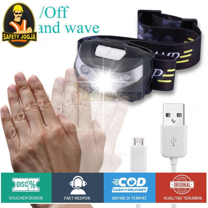 TaffLED Headlamp Flashlight Rechargeable USB plus Motion Sensor Z20T19 black