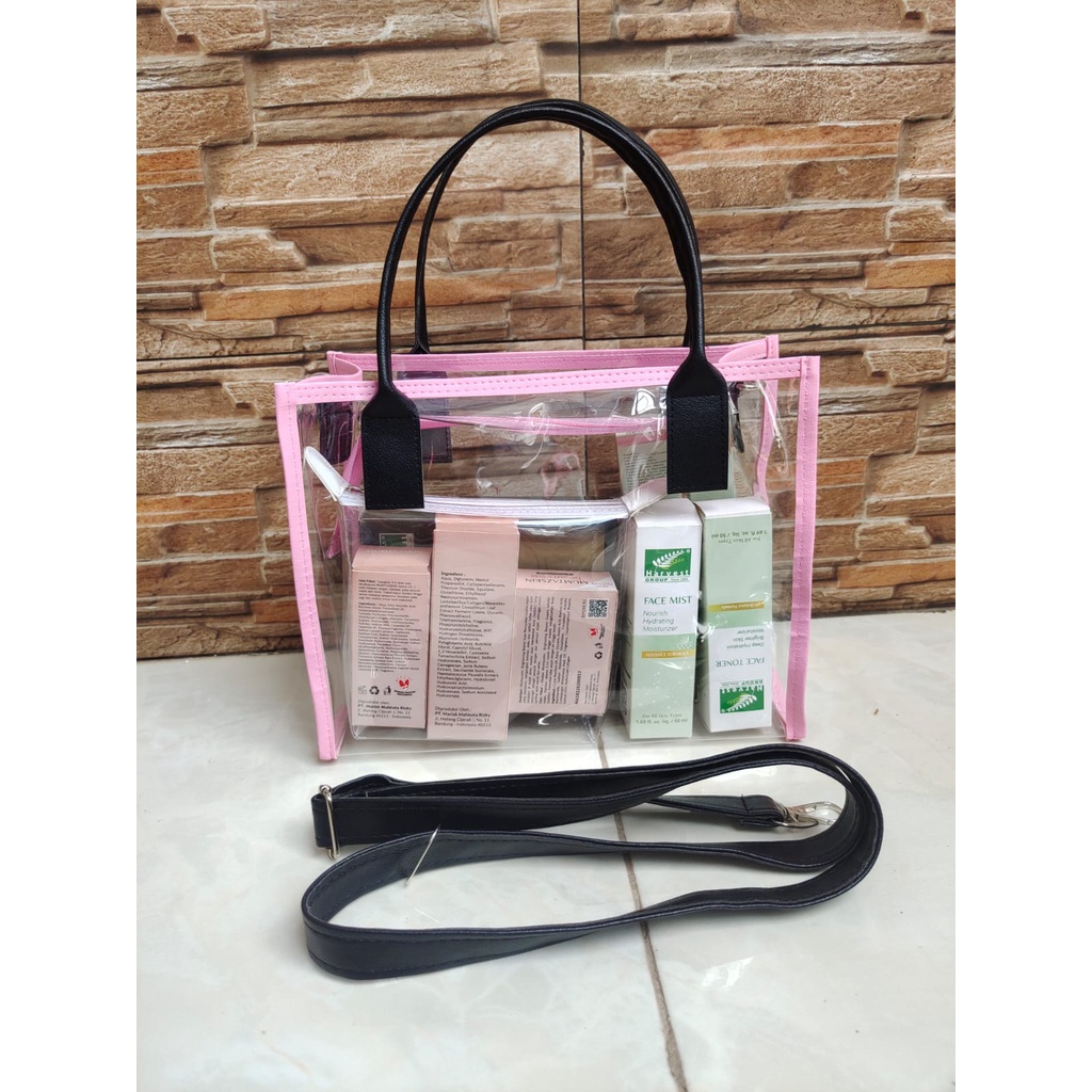 tas slingbag mika pvc black pink