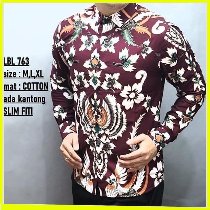 KEMEJA PRIA BATIK LENGAN PANJANG HEM BAHAN KATUN HALUS 40S LBL 763 MEWAH PREMIUM BAJU ELEGANT SIZE M L XL  SKU MS JAKARTA