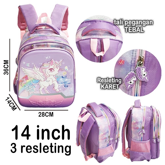 PROMO TAS PREMIUM Tas Anak Sekolah Baru Ransel TK / PAUD / SD  KUDA PONY PITA LILAC GLOSSY EMBOS OSH GLITER 3RES TIMBUL IMPORT ( PILIHAN VARIAN )