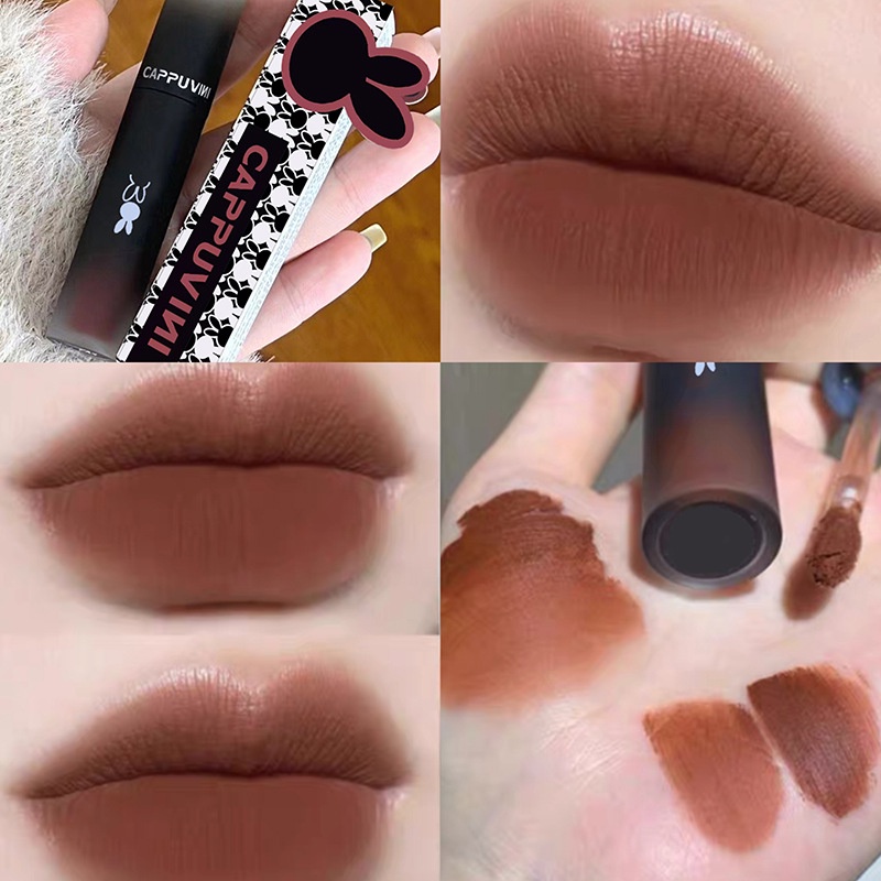 Cappuvini Matte Lip Glaze Dark Series Lipstick Warna Gelap Cappuvini Lipstick Matte Velvet Lip Gloss Waterproof Tahan Lama-03 COOKIES