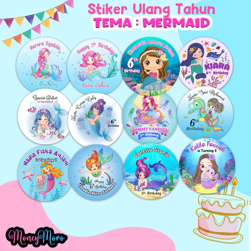 

MoneyMoro Stiker Ultah Ulang Tahun Mermaid / Label Birthday Custom Mermaid