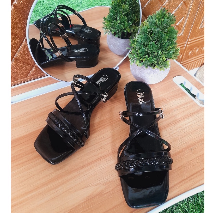 Sandal Heels hak tahu wanita 3cm Tali kokop kepang DR02