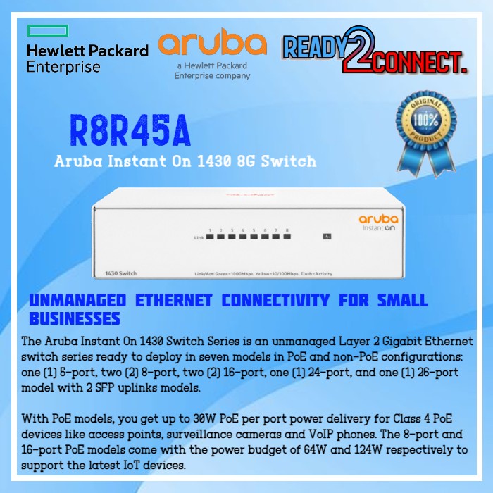 HPE R8R45A Aruba Instant On 1430 8G Switch