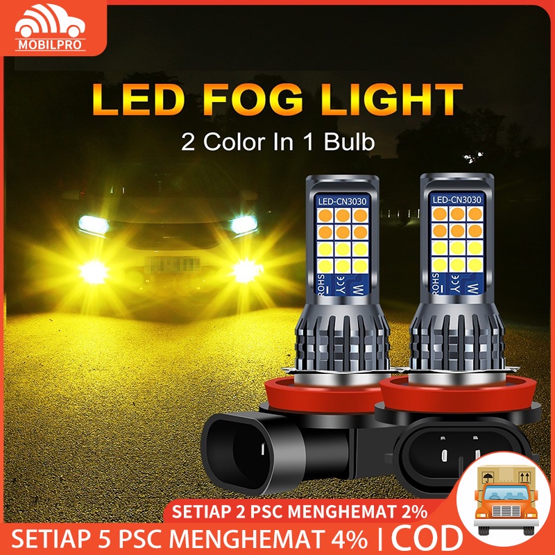 1Pcs 【LED】 Lampu LED Putih H11  Two Color 24SMD untuk Headlight / Fog lamp Mobil Lampu Depan 3030 SMD 12-24V Anti Kabut Untuk Mobil