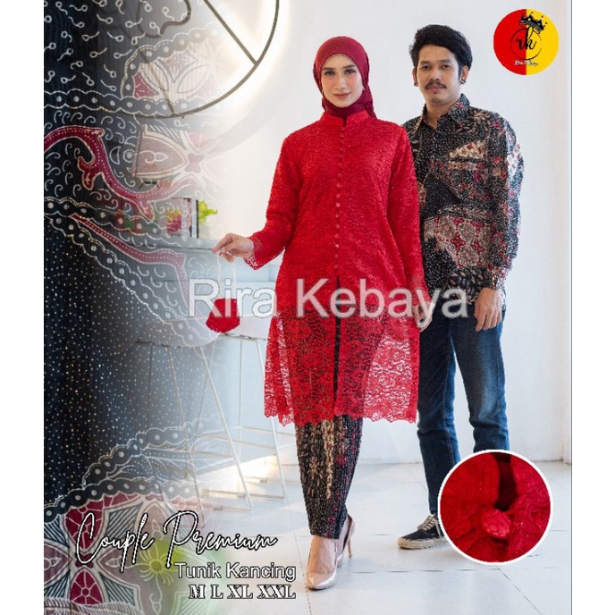 Realpict Set Kebaya Tunik Couple  Kemeja Batik Pria Lengan Panjang Stelan Kebaya Couple