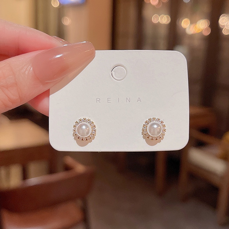 925jarum Perak Jarum Indah Mutiara Anting Perempuan Fashion Stud Earrings