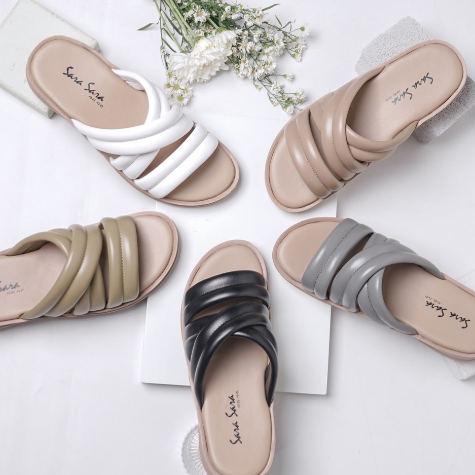 SARASARA YUK - Sandal Wanita Wedges SARA SARA DEKA Sendal Cewek Platform Wegdes Hak Tinggi 4cm Model Silang 2 Size 35 36 37 38 39 40 Pergi Jalan Santai Rumah Slop Belezza Warna Smoke Coklat Selop Premium Kekinian Terbaru Shoes ORI Mall Official Store