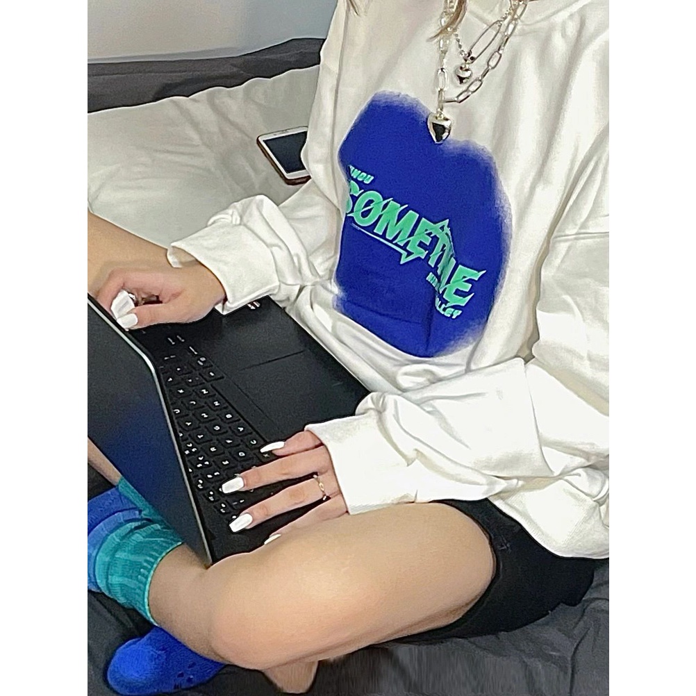 Sweater Blue Love kaos oversize baju korean style wanita ootd A0786